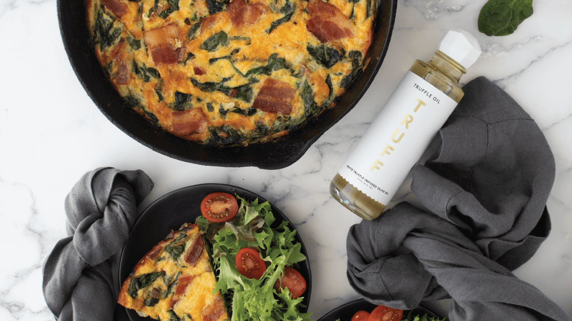 Spinach Frittata with Bacon, Cheddar & White Truffle Oil